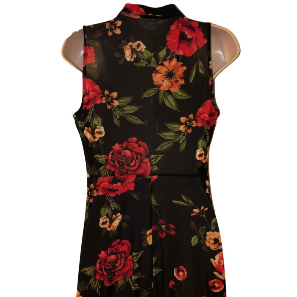 Sheer Long Cardigan Dress Black Floral Tie Front Small - Picture 4 of 7